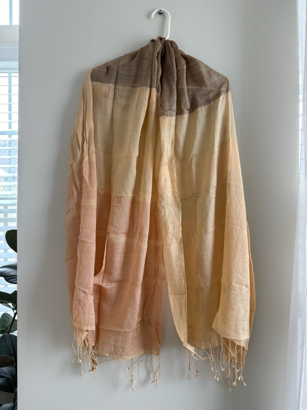 Quince Lightweight Silk Cashmere Ombre Scarf in Peach, Cream & Taupe
